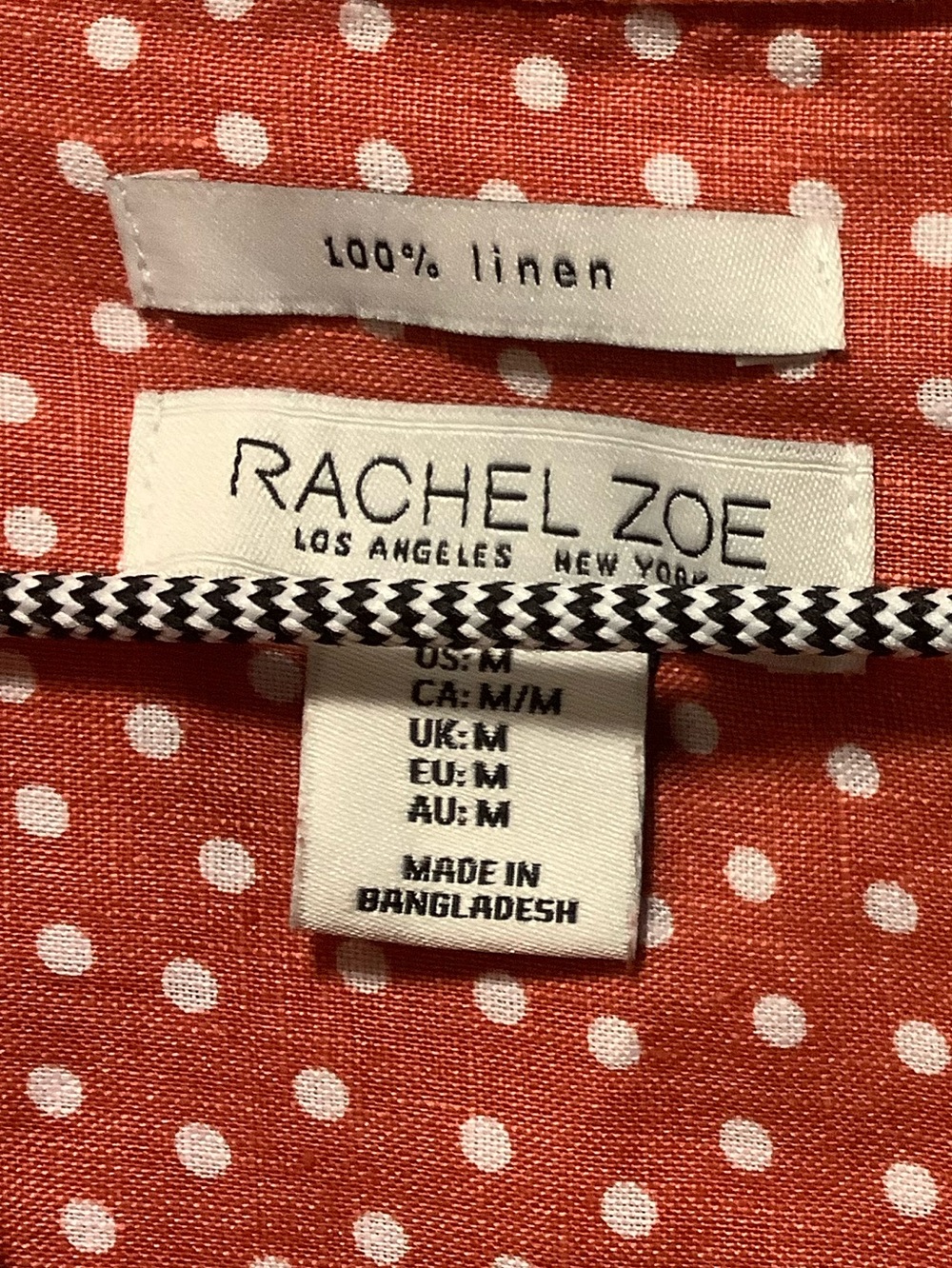 Rachel Zoe| Rust Polka Dot Sz M 100% Linen Boxy Button-up Relaxed Drop Shoulder - Picture 2 of 6
